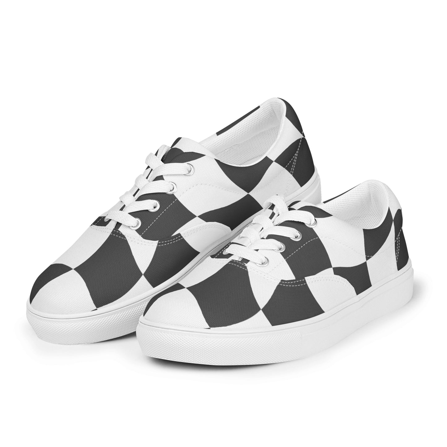 Men’s Lace-Up Canvas Wavy Checkerboard Shoes